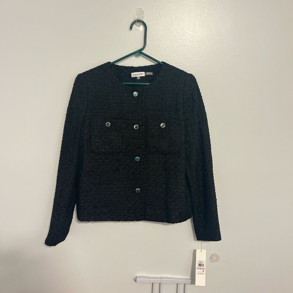NWT Calvin Klein Black Tweed Textured Jacket Sz 6 - Picture 3 of 10